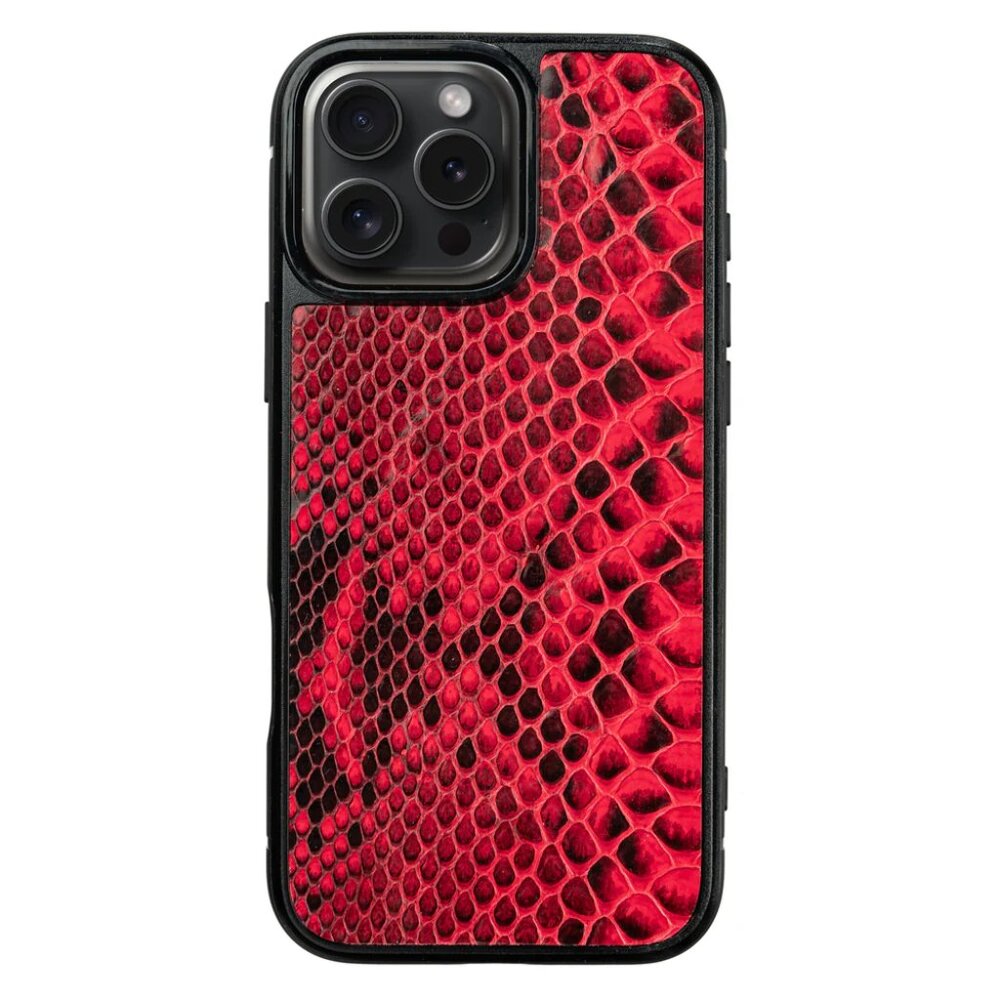 Luxury Handmade Iphone 16 Pro/Pro Max Case - Genuine Python Leather - Dark Ruby